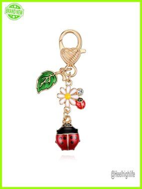 Ladybug Keychain Daisy Bag Charm Zinc Alloy Keyring Purse Accessory